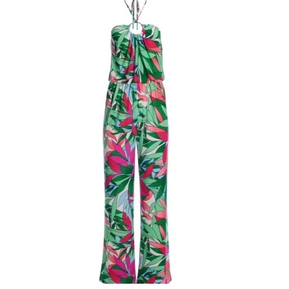 Boston‎ Proper Tropical Palm Print Dela Halter Ring Jumpsuit Sz S - Picture 2 of 13
